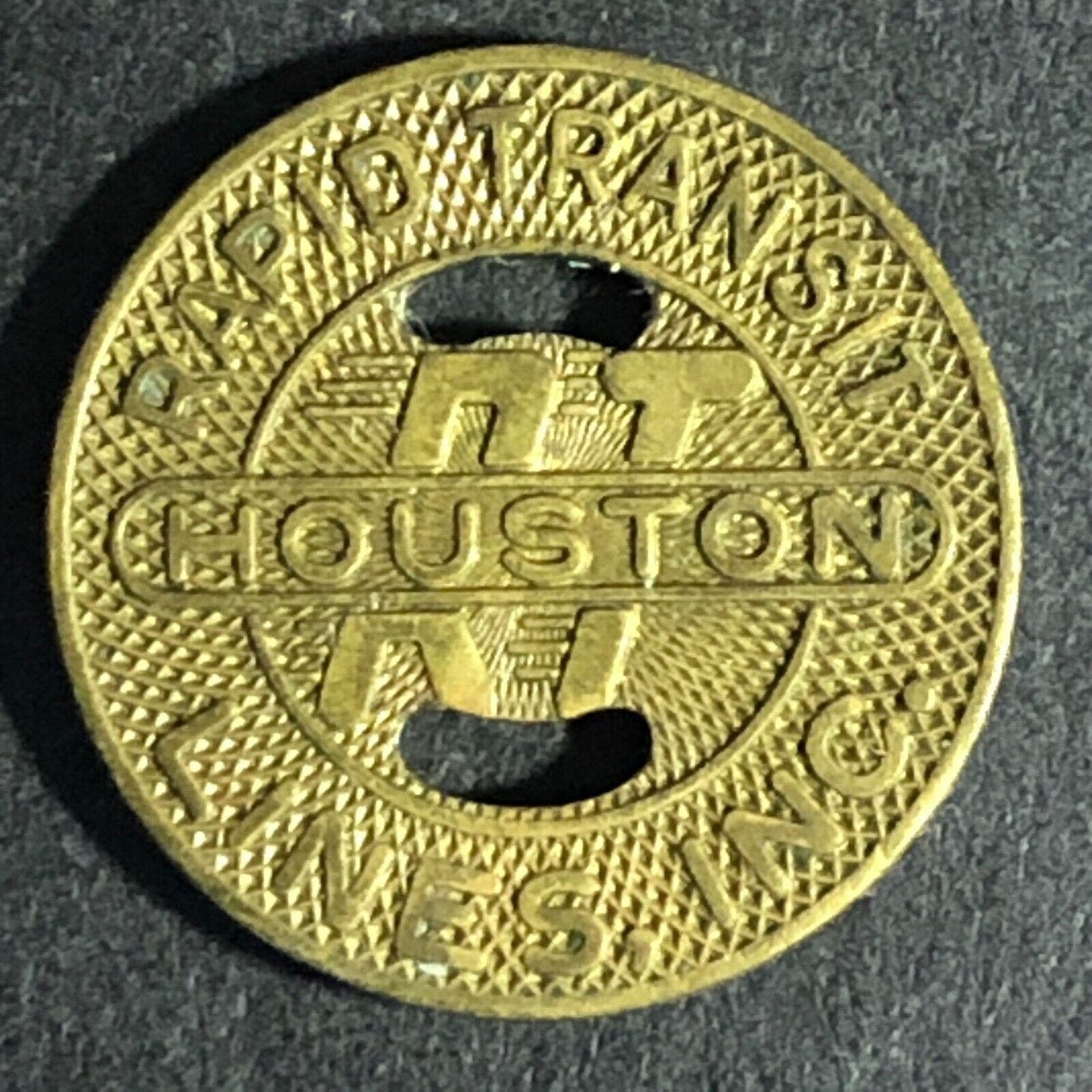 Houston Rapid Transit Lines Texas Brass G/F One Zone Adult Token 16.4mm