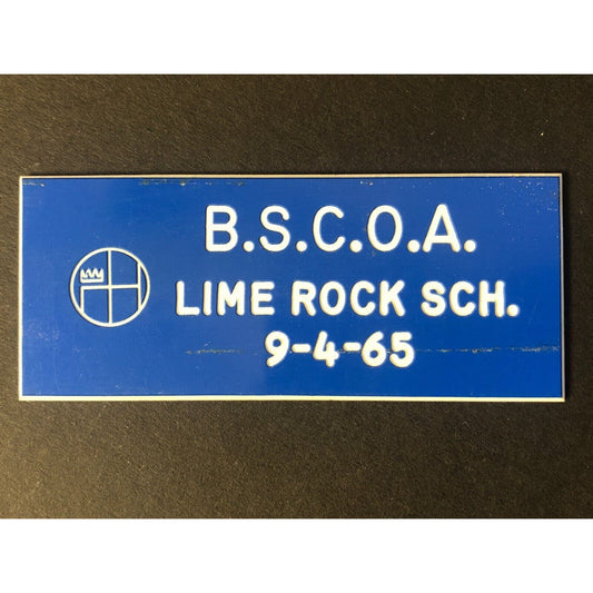 B.S.C.O.A. 1965 Lime Rock School Racing Dash Wall Plaque