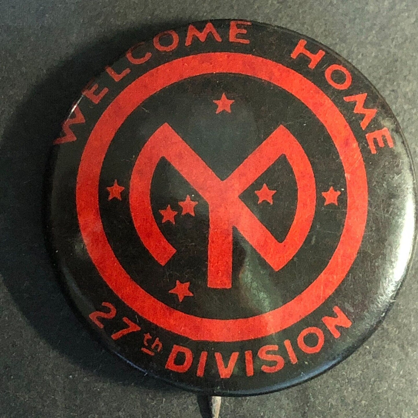 WWI Welcome Home 27th Division Celluloid Steel Pinback Button c1919