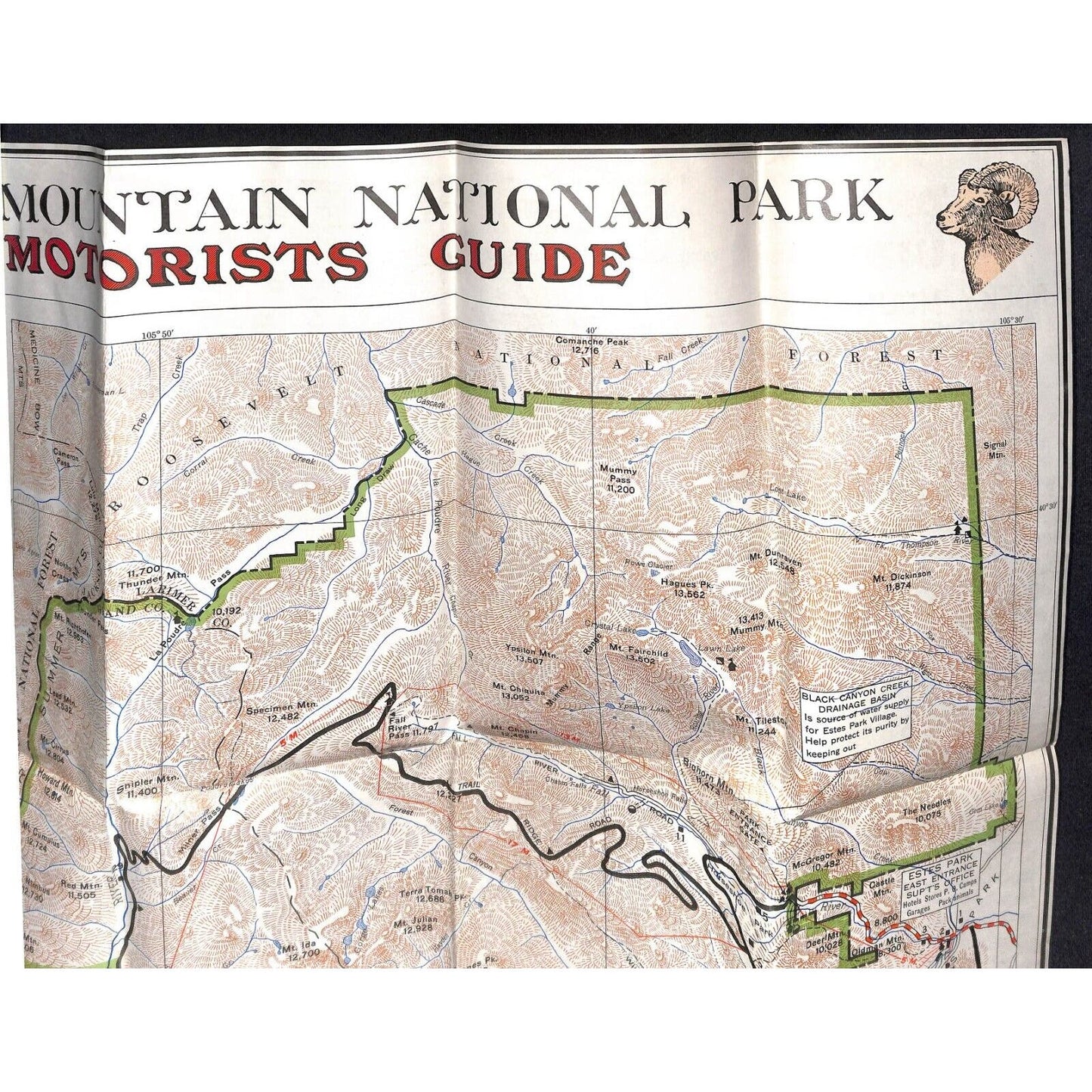 National Park Service "Motorists Guide Rocky Mountain National Park 1937" Scarce
