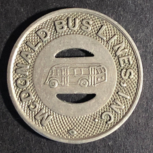 McDonald Bus Lines (Girard, OH)WM G/F One 15¢ Fare Transit Bus Token c1947 23mm