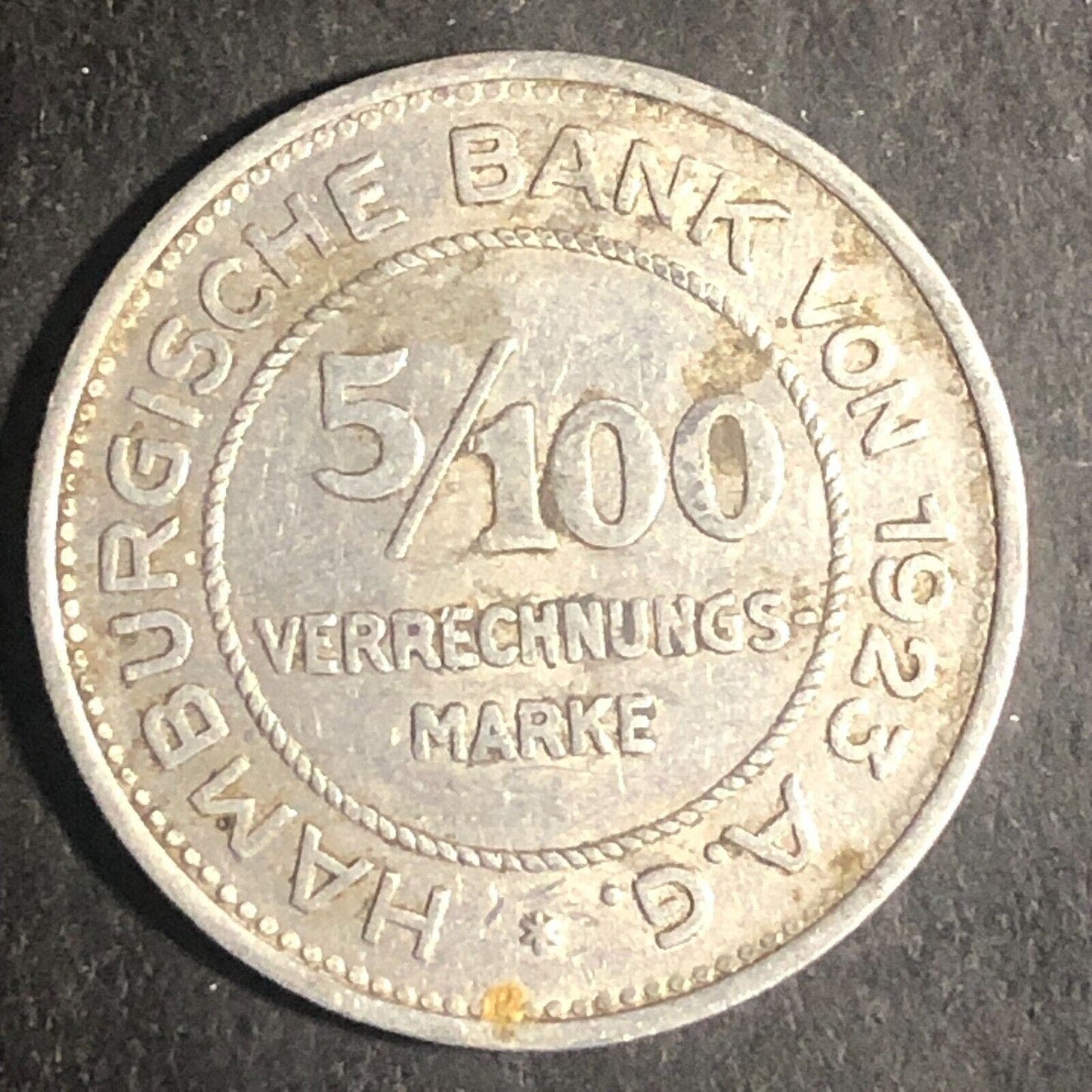 Hamburgische Bank von 1923 A.G. 5/100 Marke Alum. Coin / Token 23mm