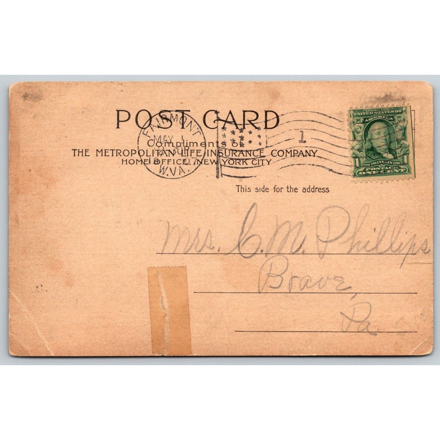 Metropolitan Life Ins. Building Engine Room Advertising Postcard PM 1907