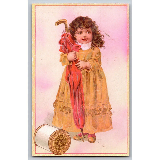 Girl in Dress with Umbrella Victorian Trade Card - JP Coats Thread