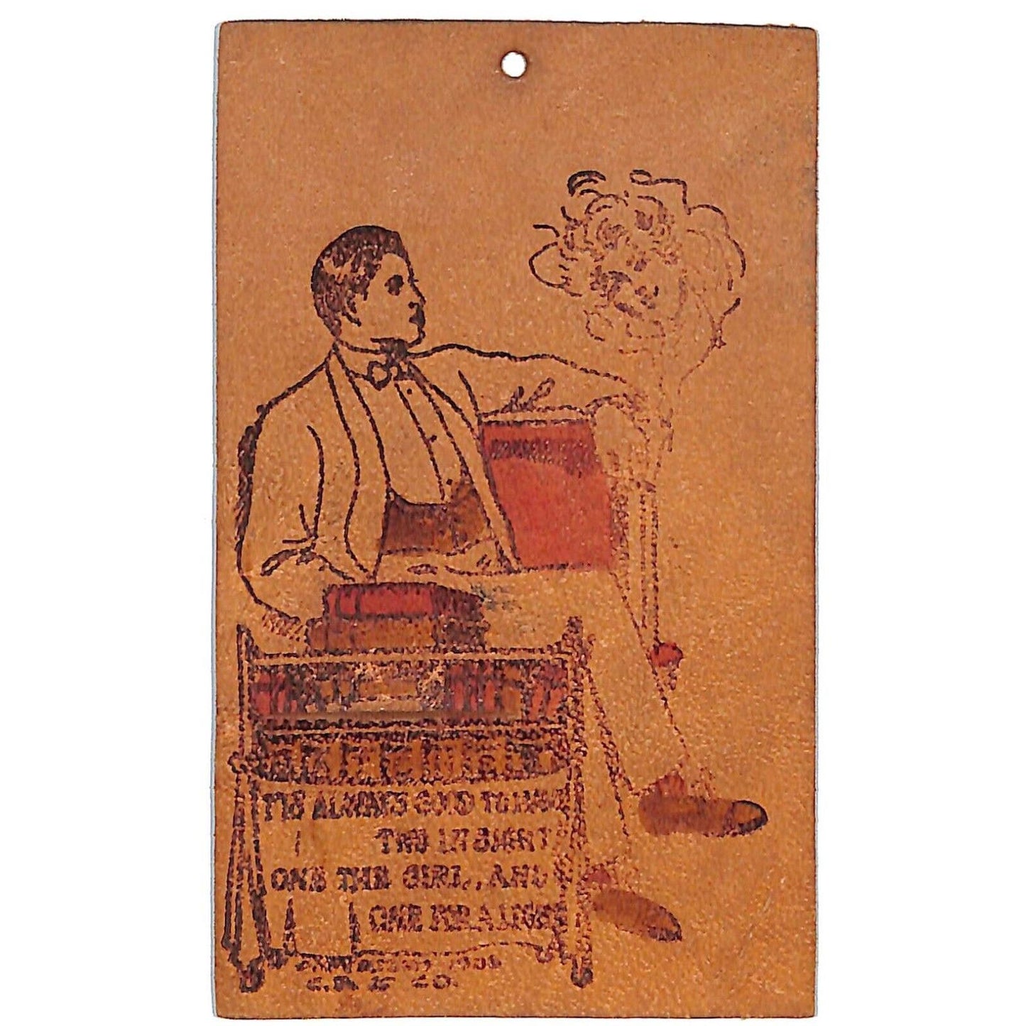 Funny Leather Postcard Always Good To Have Two In Sight One the Girl.. c1906-08