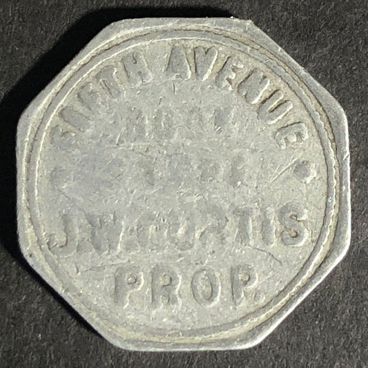 Fifth Avenue Book Store J.W. Curtis "10" Octagon Alum. Token 22.7mm Scarce