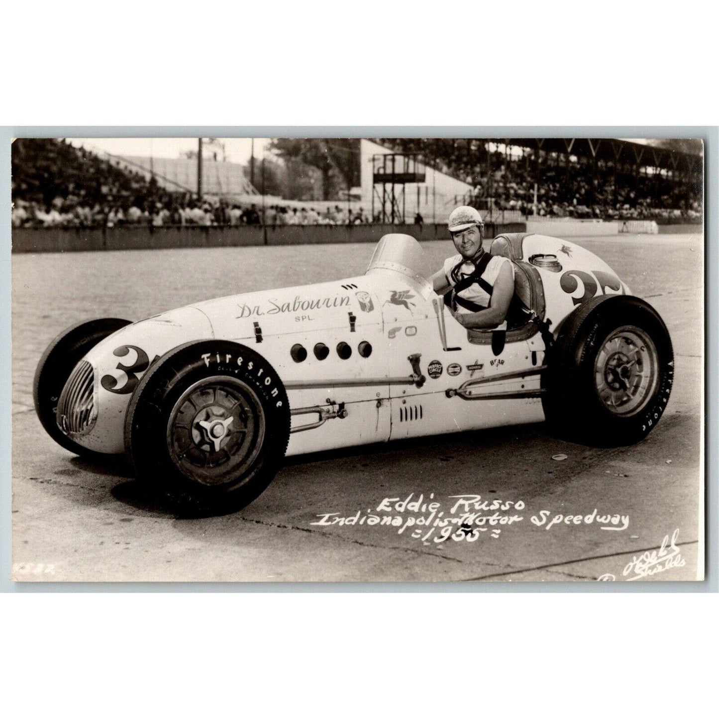 Indy 500 RPPC Postcard "1955 Eddie Russo" Official Race Photo Unposted VGC