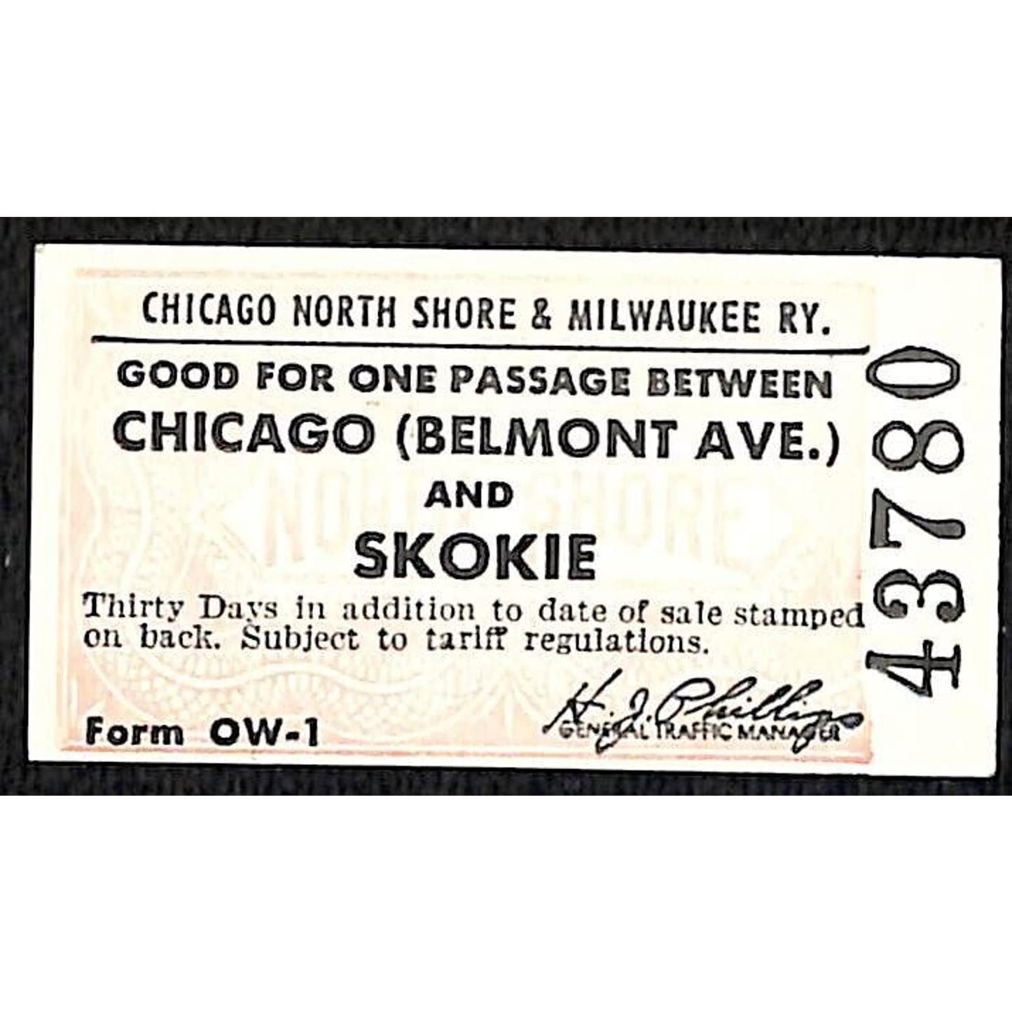Chicago North Shore & Milwaukee RY Ticket c1947-50's Skokie #43780