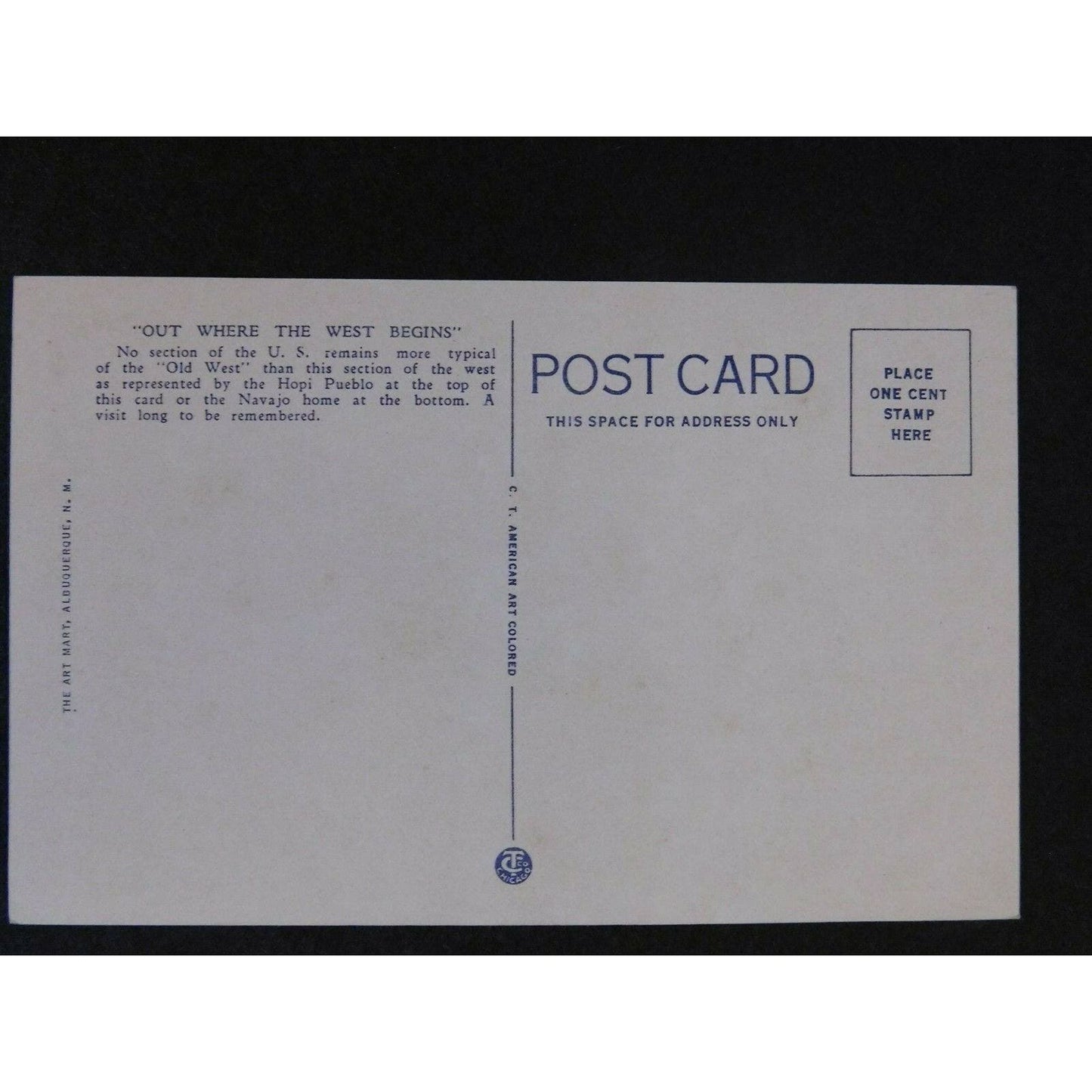 Vintage Postcard - "Out Where The West Begins" Arthur Chapman Poem
