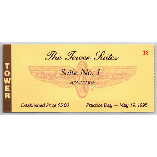1995 Indy 500 Practice Day Tower Suites Ticket Stub IMS Indianapolis #12