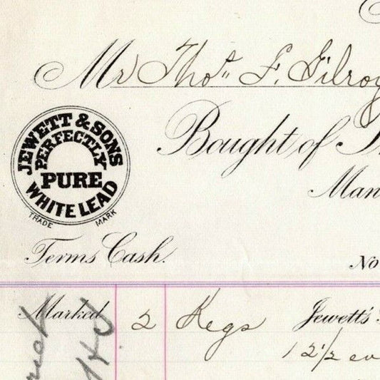 1887 "The Jewett White Lead Co." Billhead Letterhead Staten Island, NY