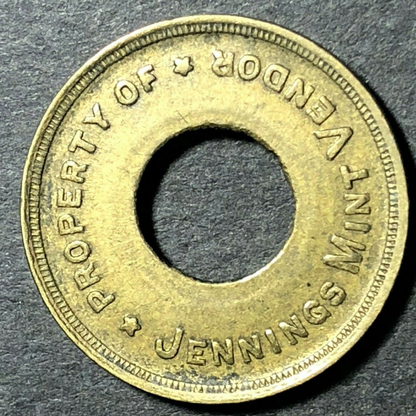Scarce 21.4mm c1920's "Jennings Mint Token" Trade Donut Brass Token
