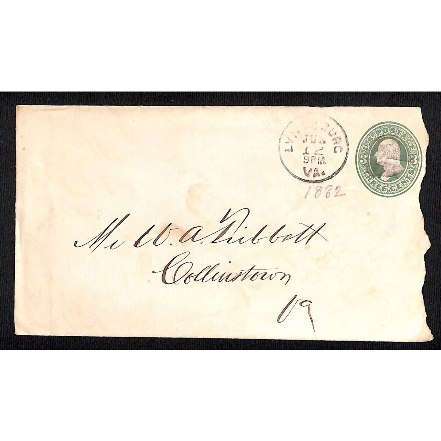 Lynchburg, VA 1882 W.A. Tribbett (Merchant) Collierstown, VA Cover / Envelope