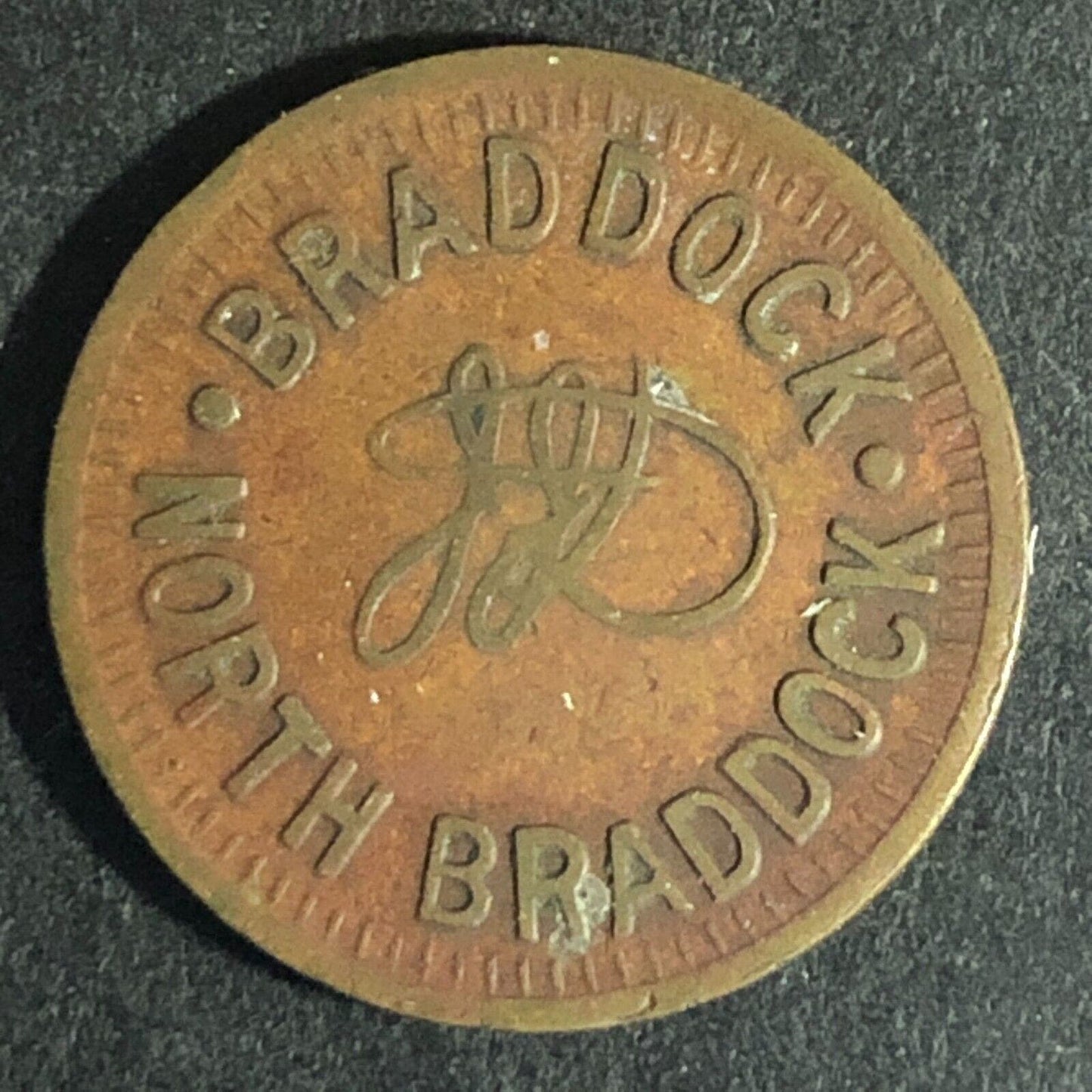 North Braddock (PA) Brass G/F One Fare Transit Token -- 21mm