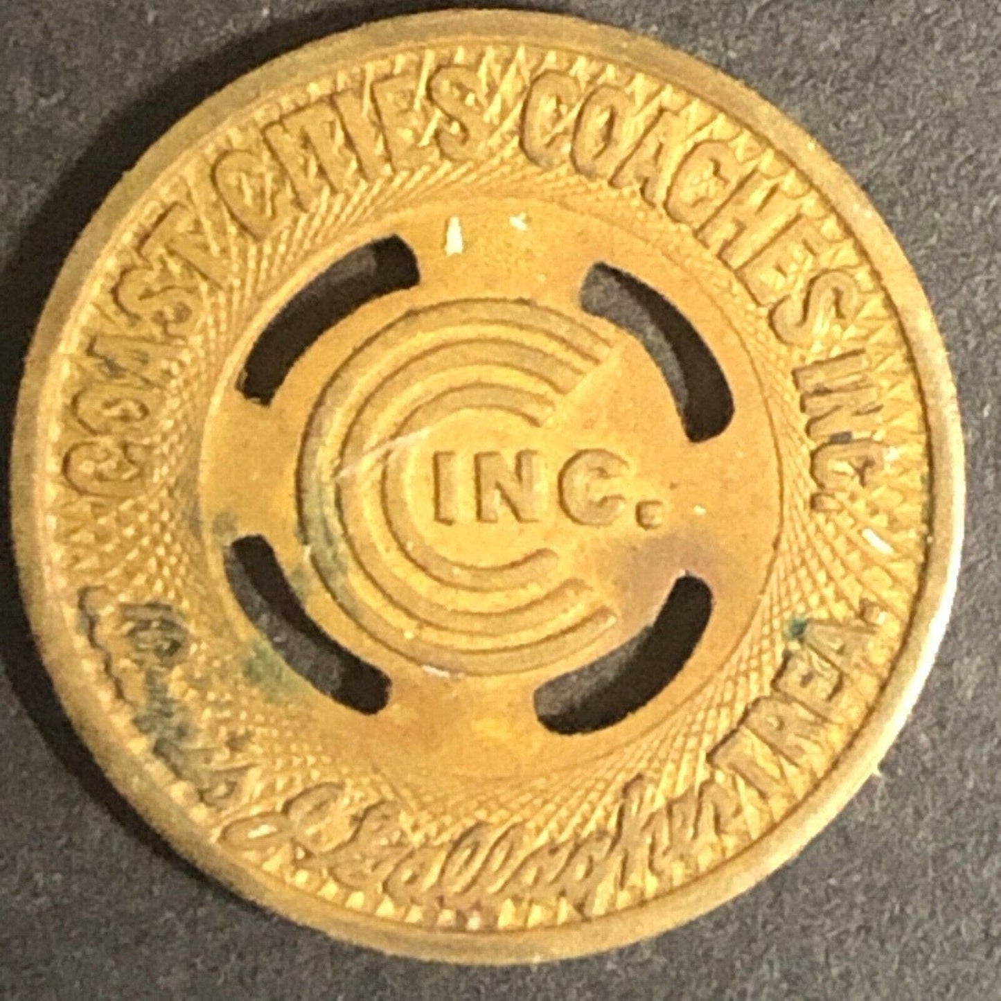 c1937 16mm Coast Cities Coaches G/F One Fare Token Asbury Park, NJ (1165)