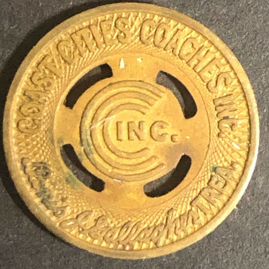 c1937 16mm Coast Cities Coaches G/F One Fare Token Asbury Park, NJ (1165)