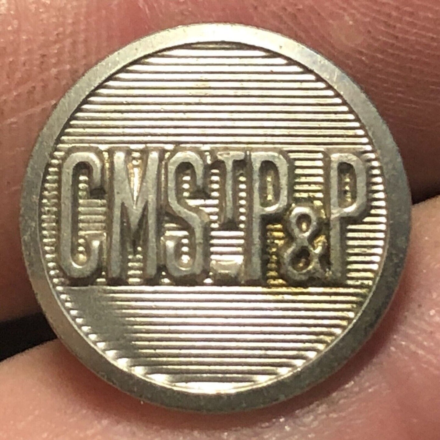 CMStP&P Railroad Uniform Button Waterbury Brasstone 1/2" Flat