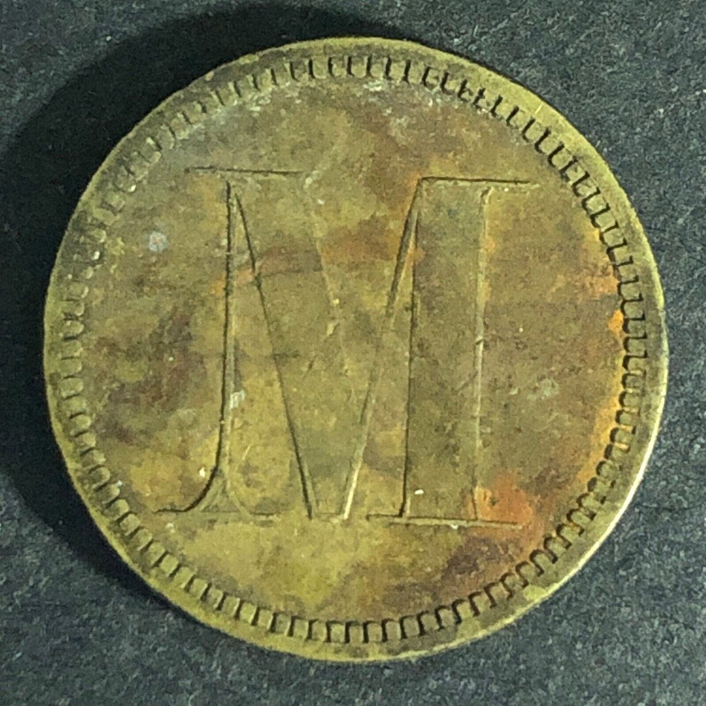 "M" Monogram Good For 5c / Cents In Trade Token 21mm