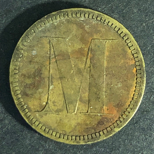 "M" Monogram Good For 5c / Cents In Trade Token 21mm