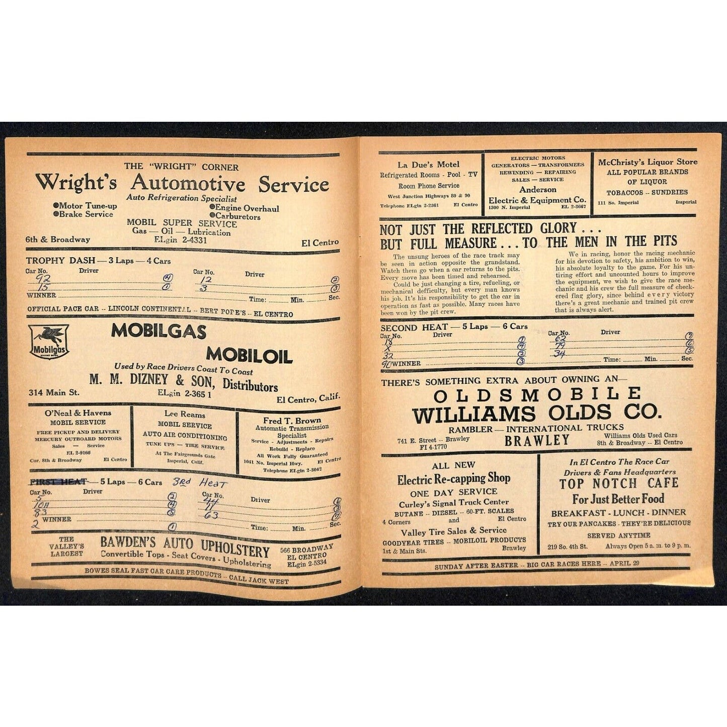 Scarce Mar 11 1962 California Auto Racing CRA Program Big Car El Centro 12pp.
