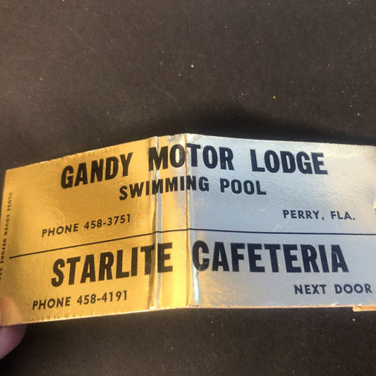 Gandy Motor Lodge Perry, FL Vintage Full Matchbook c1960's Foil Scarce