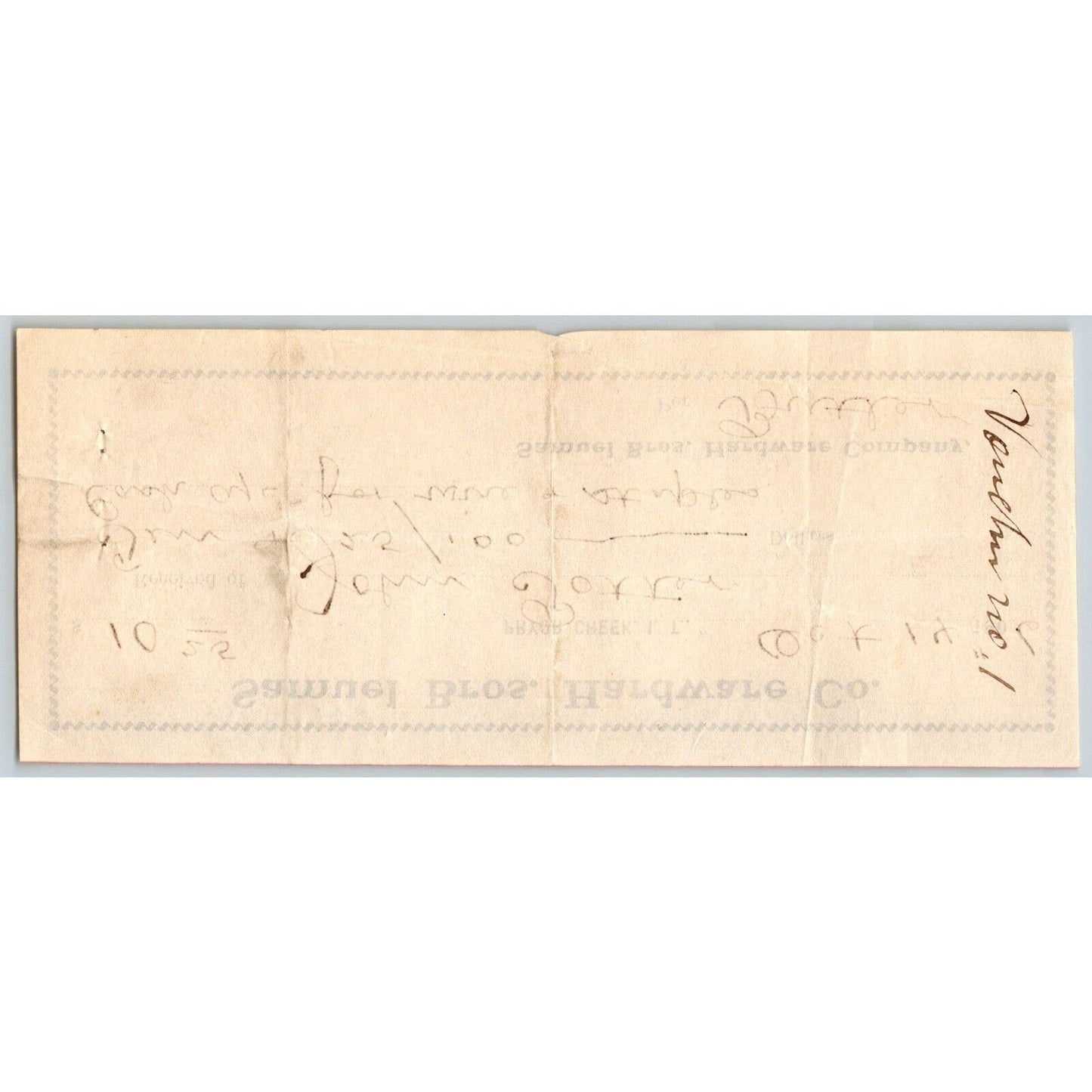 Pryor Creek, OK 1907 Indian Territory - Samuel Bros. Hardware Co. Receipt