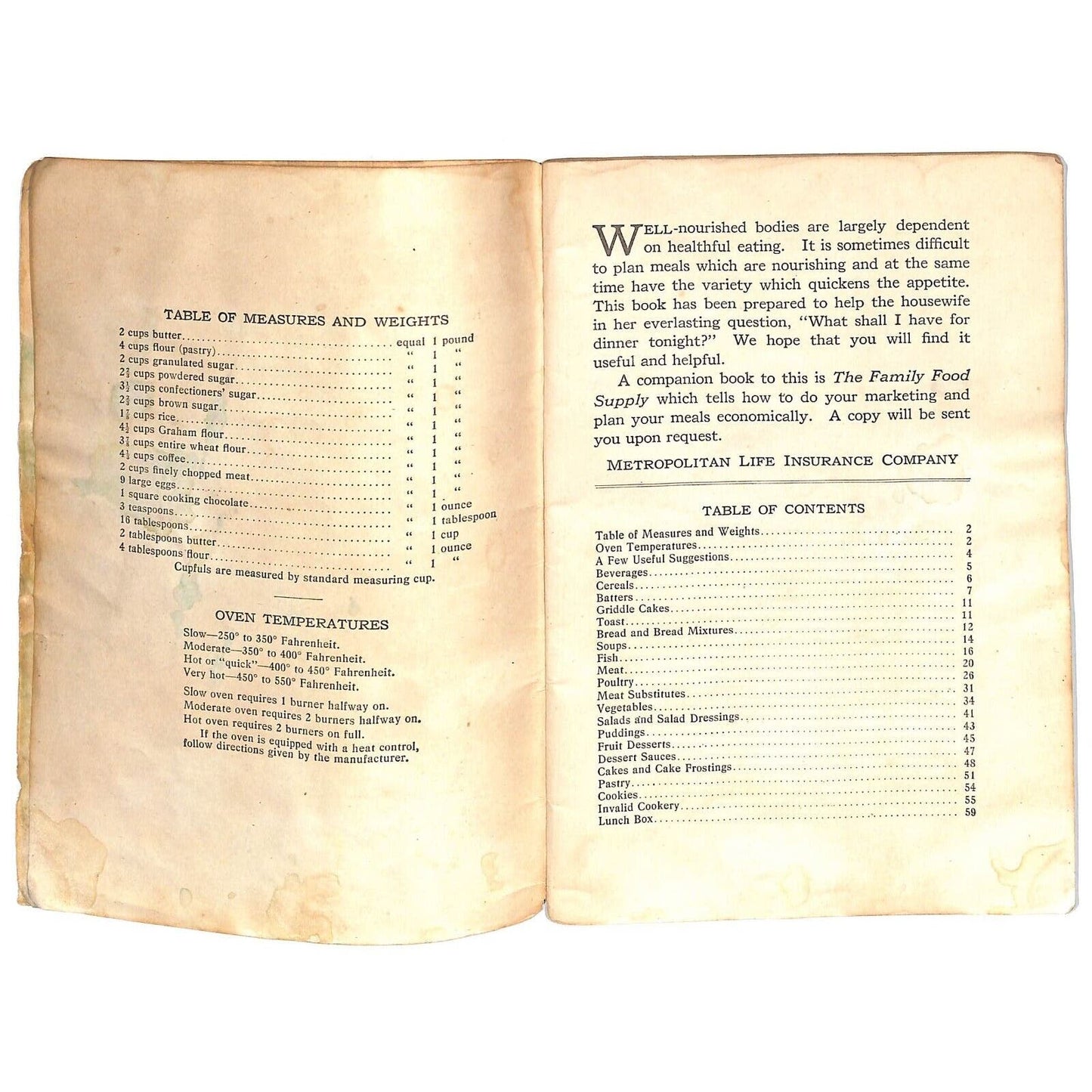 Metropolitan Life Insurance Cook Book Booklet 64pp c1920's-30's