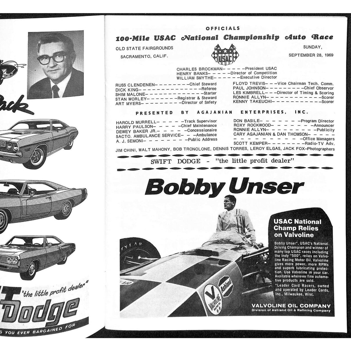 Scarce Sep 2 1969 USAC "Golden State 100" Big Car Auto Racing Program Sacramento
