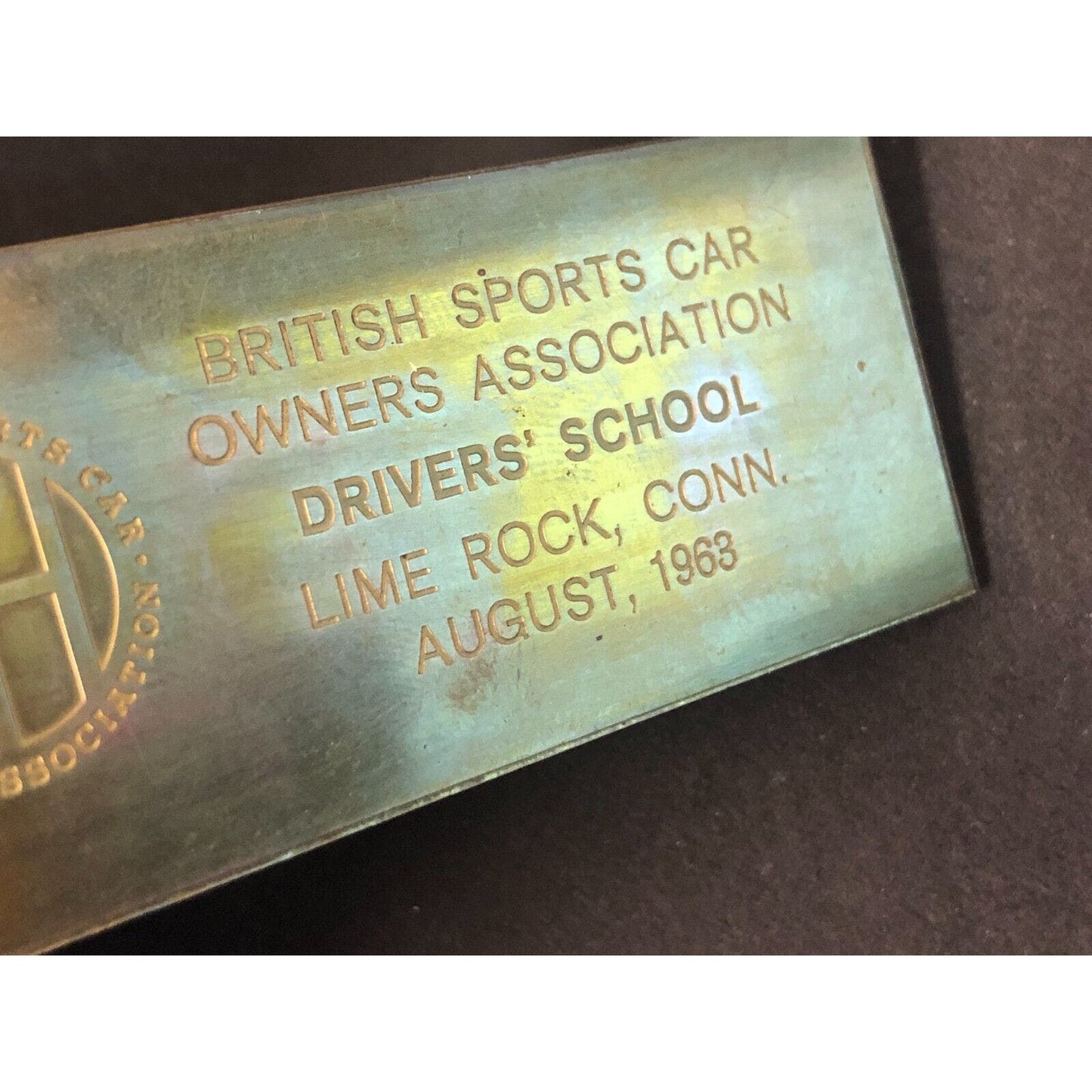 BSCOA 1963 Drivers' School Lime Rock, CONN Brass Dash Wall Plaque August