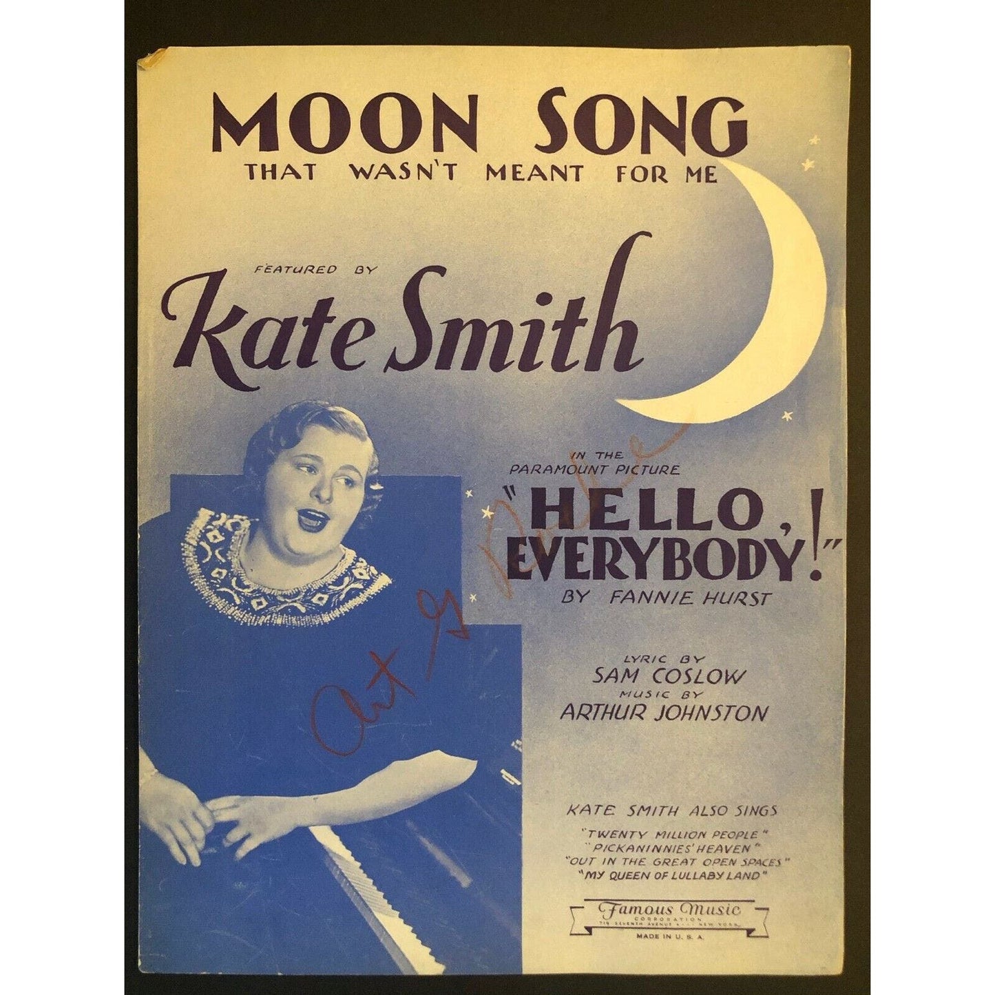 Vintage 1933 Sheet Music "Moon Song" from "Hello Everybody" Kate Smith
