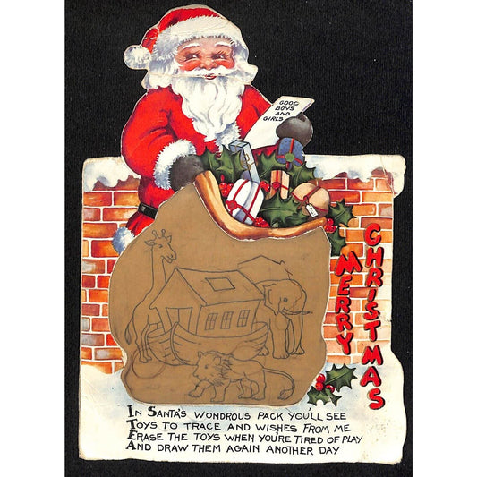 Merry Christmas Santa Greeting Card w/ Trace Panel Affixed Noah's Ark Poem Pages