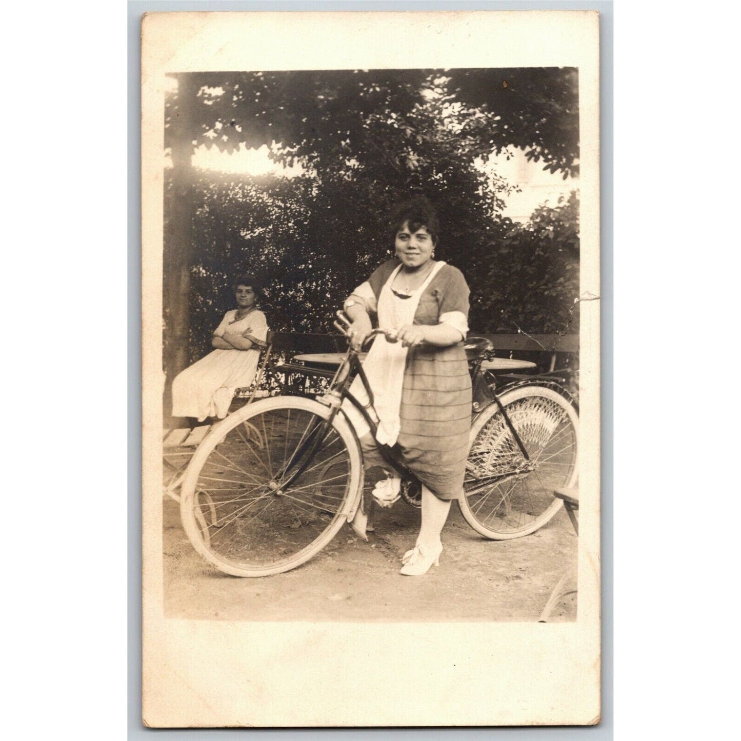 Vintage RPPC Postcard c1906 Woman Posing Outdoors w/ Bicycle - Unposted