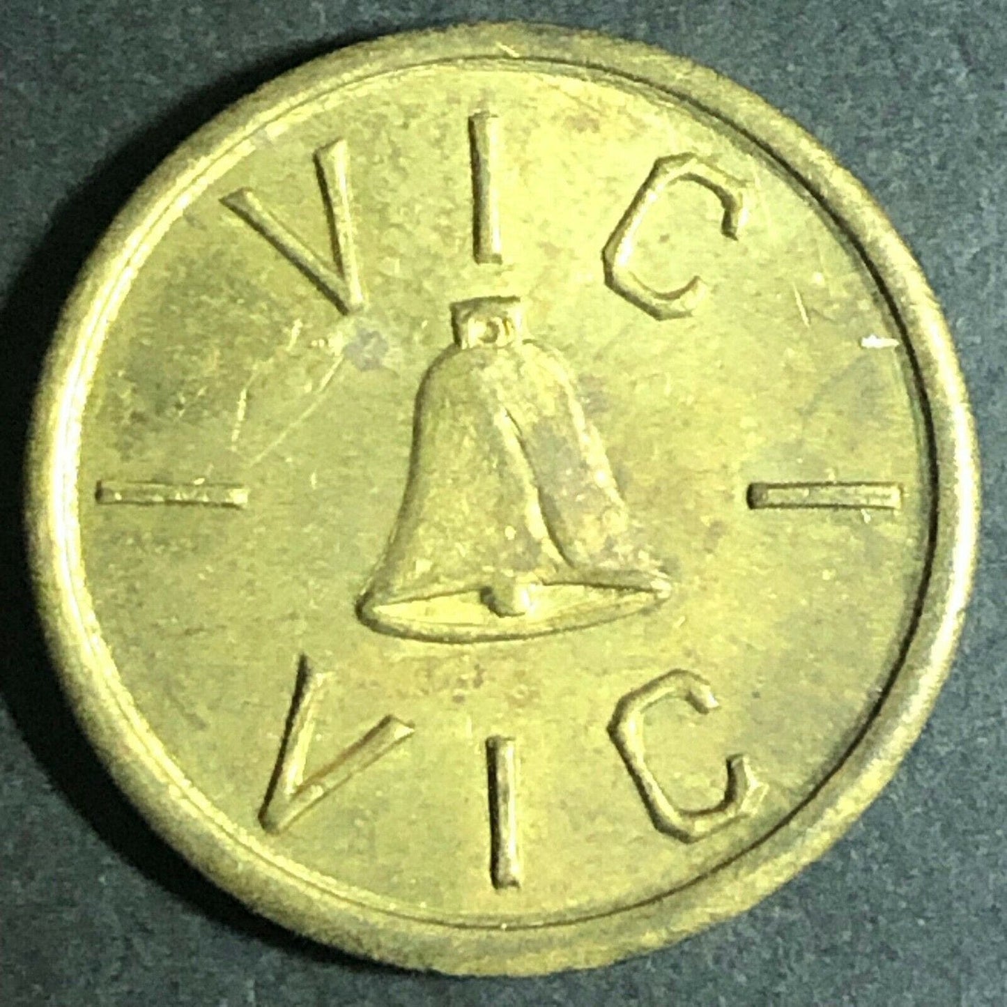 Vintage 20mm Brass "Vic Bell" (Victory) - w/ Liberty Bell Token