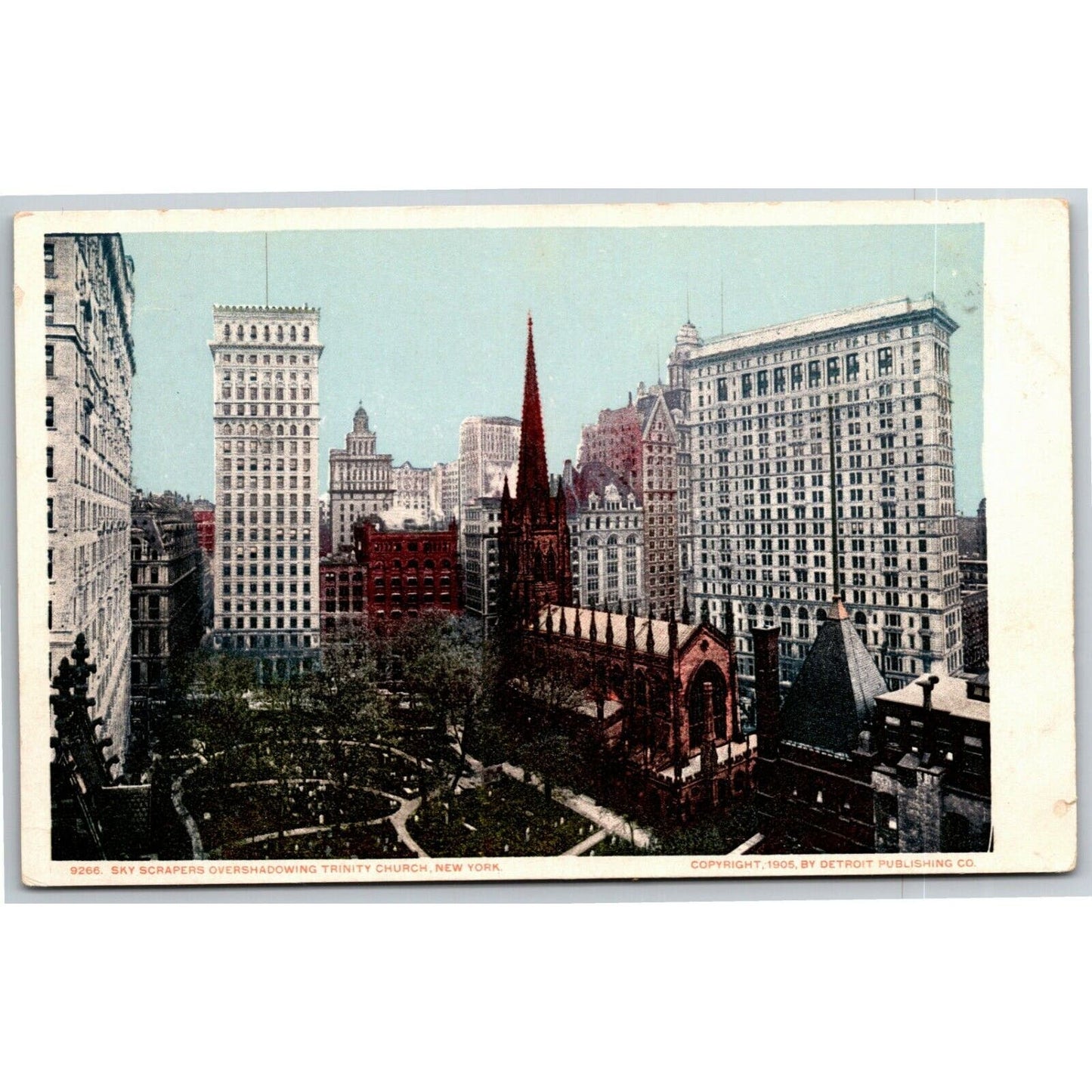 Vintage c1901-07 New York Postcard "Sky Scrapers Overshadowing Trinity Church"