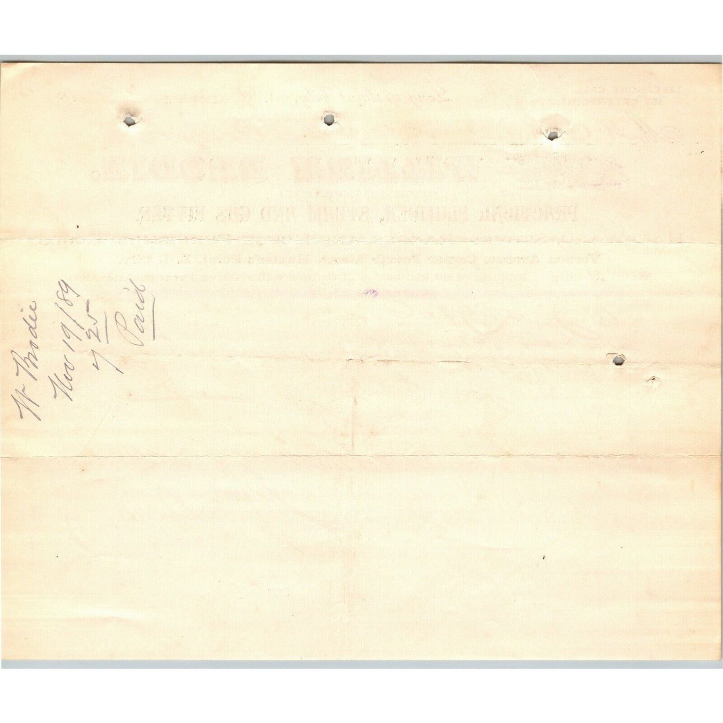 Long Island City NY Letterhead Billhead 1889 William Brodie Plumber Steam Fitter