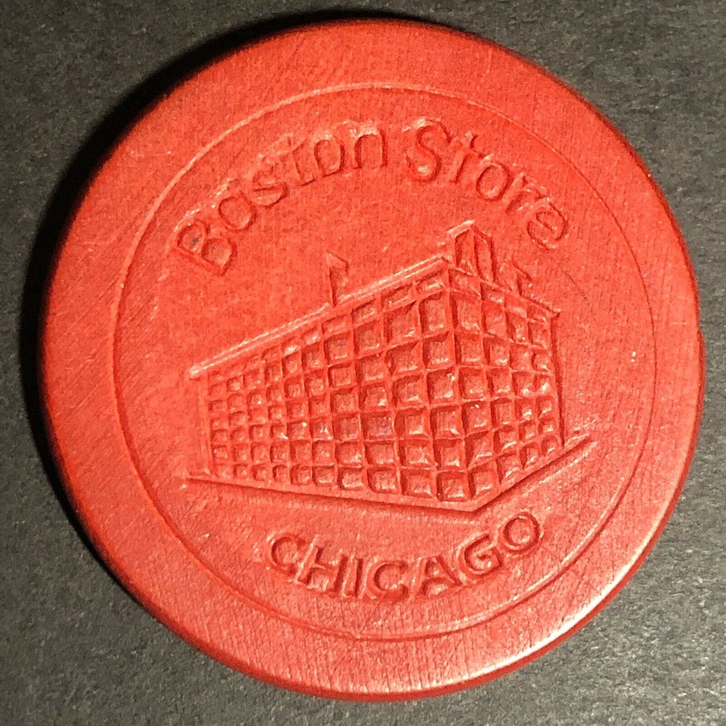 c1910's "Boston Store" Red Fiber / Wood Advertising Poker Chip VGC