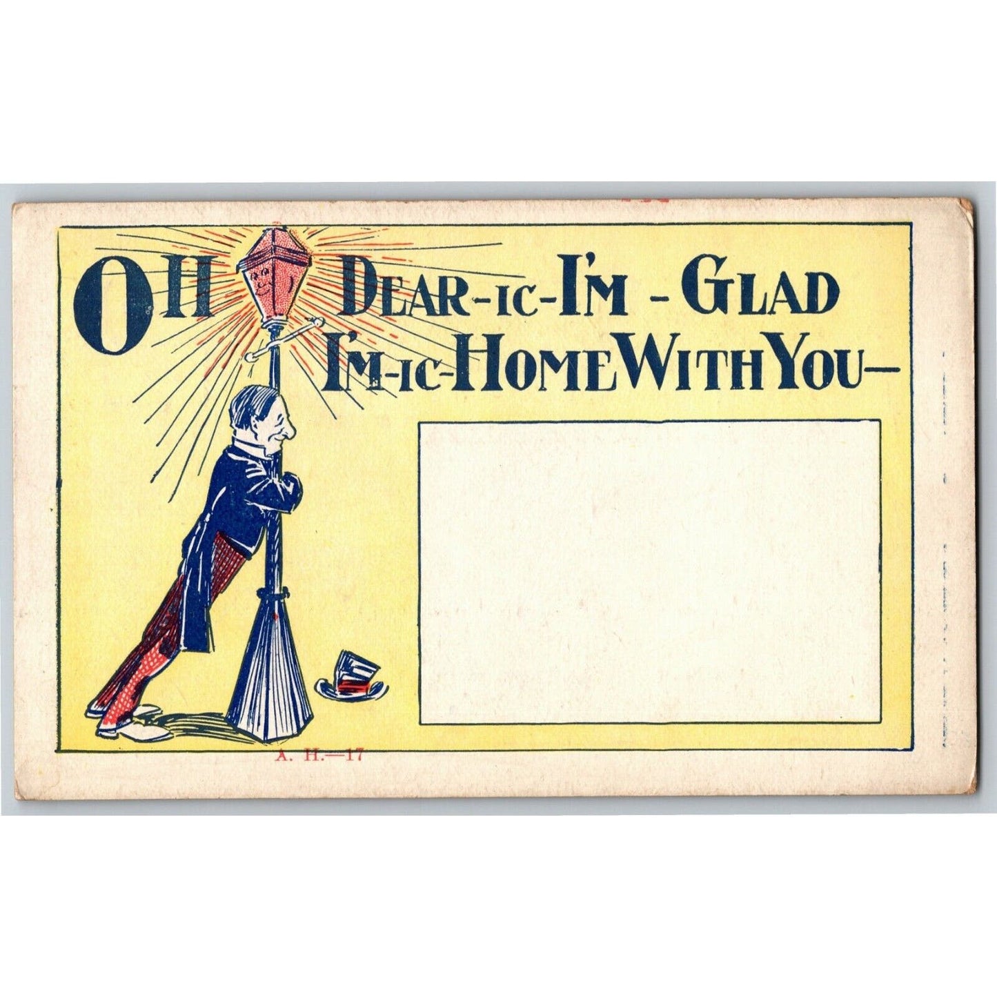 "..Home With You" c1905 Undivided Comic Public Drunk Light Post Humor Postcard