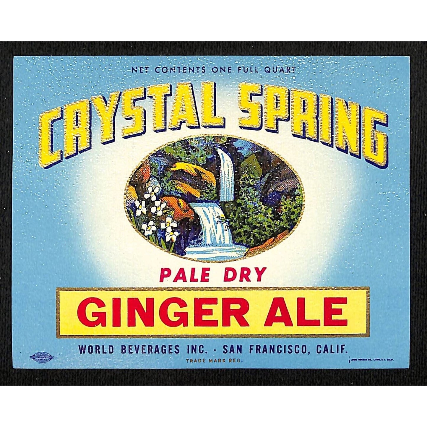 Crystal Spring Ginger Ale Paper Soda Label San Francisco c1950's-60's