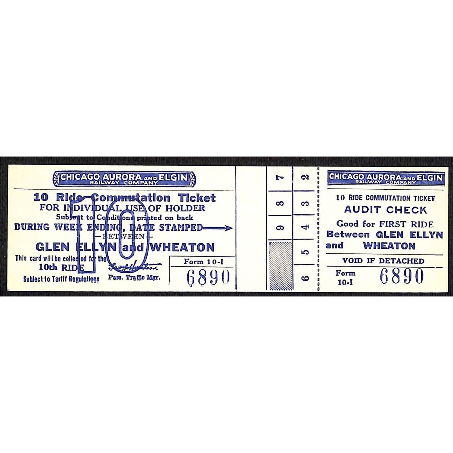 Chicago Aurora and Elgin Railway (1902-57) 10 Ride Ticket Glen Ellyn / Wheaton