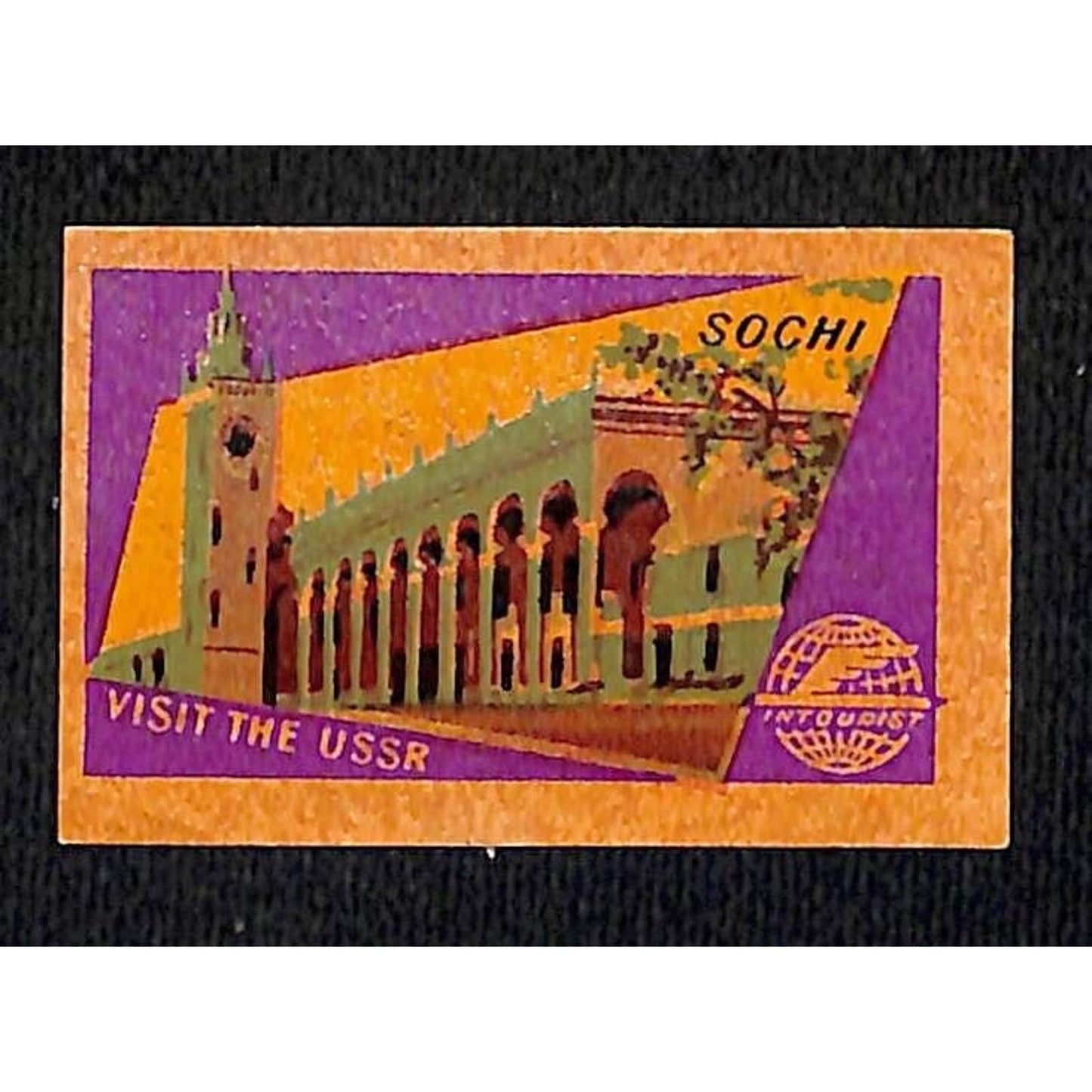 Vintage Matchbox Label Intourist Visit the USSR Sochi - c1955-65