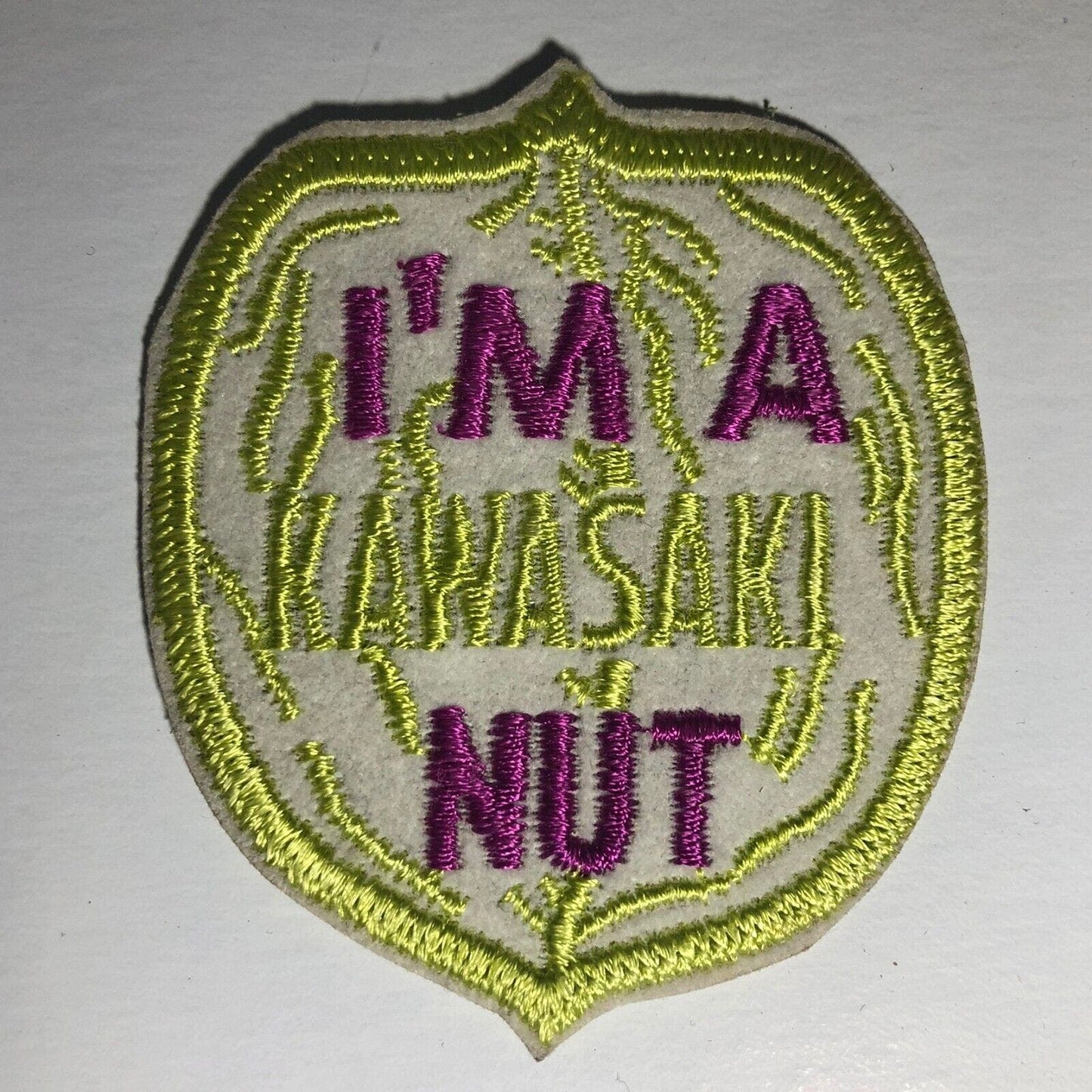 "I'm A Kawasaki Nut" Vintage Embroidered Patch VGC c1970's - Funny Scarce