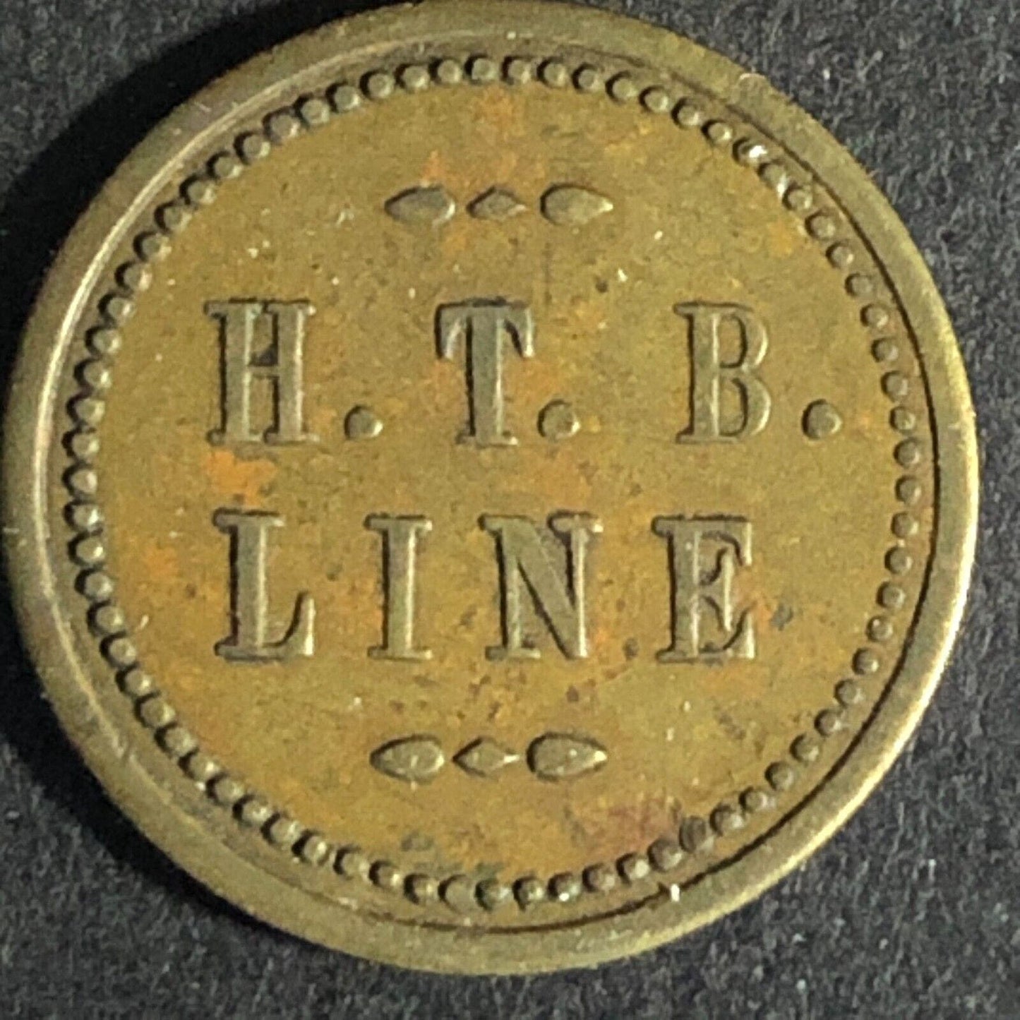 H.T.B. Line (Hill Top Bus Line Beaver Falls, PA) Brass 15¢ Token 18mm -- c1937