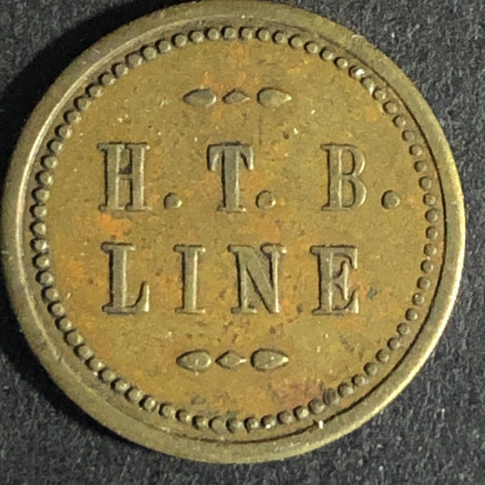 H.T.B. Line (Hill Top Bus Line Beaver Falls, PA) Brass 15¢ Token 18mm -- c1937