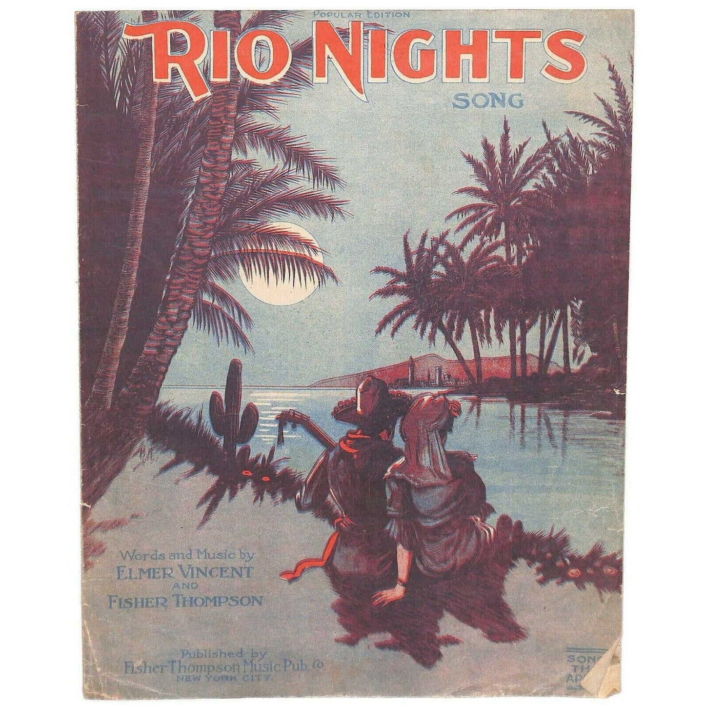 Vintage Post WWI Era 1920 Sheet Music "Rio Nights"