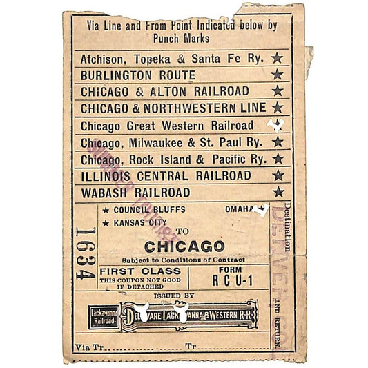 Delaware Lackawanna & Western Railroad Ticket 1923 to Chicago