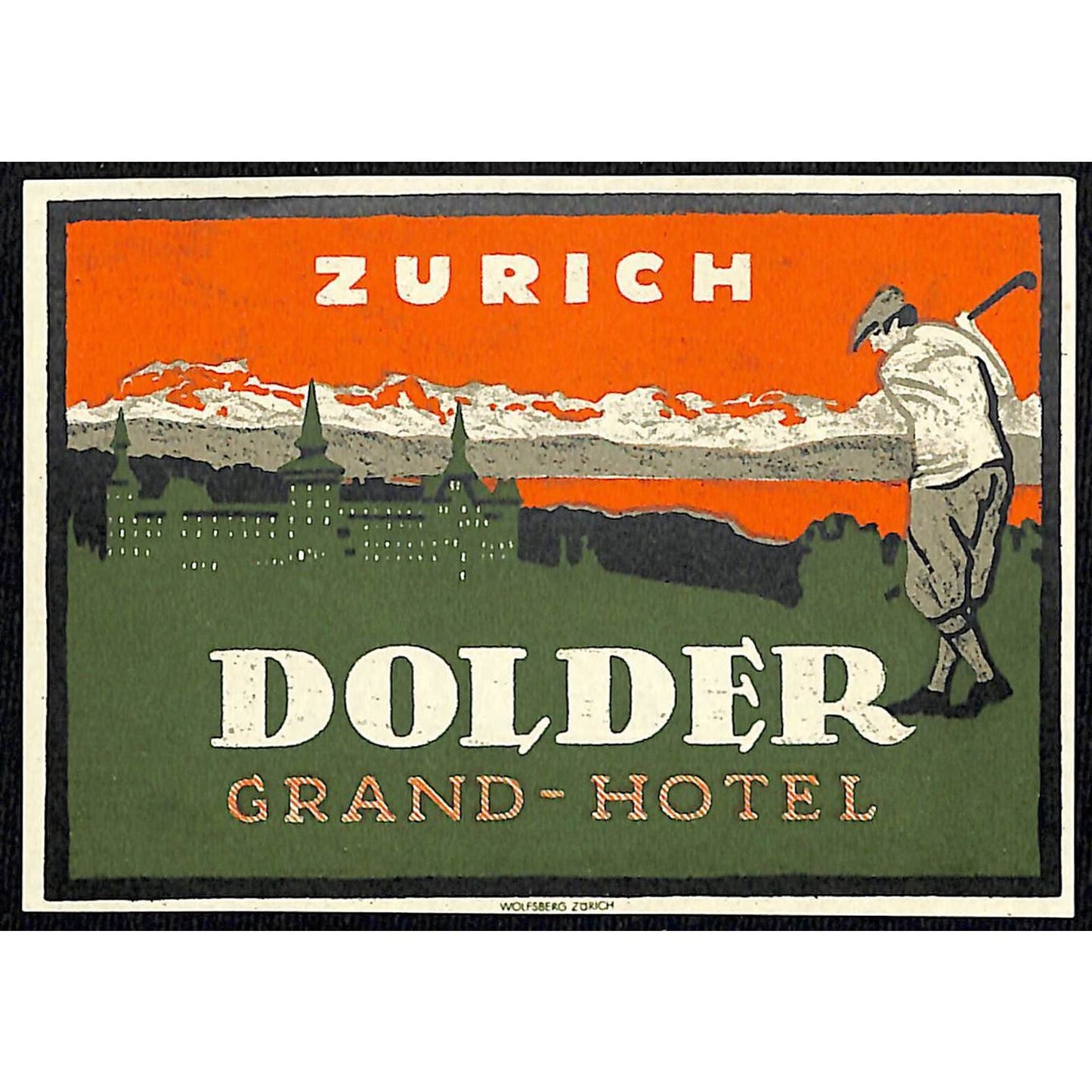 Dolder Grand Hotel Zurich Luggage Label Vintage NOS VGC Scarce Golfing Golfer