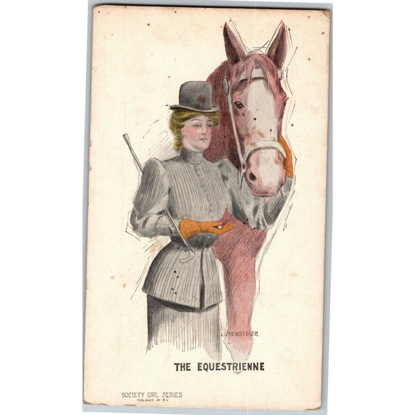 c1907 Vintage Society Girls Series "The Equestrienne" Hemsteger Postcard