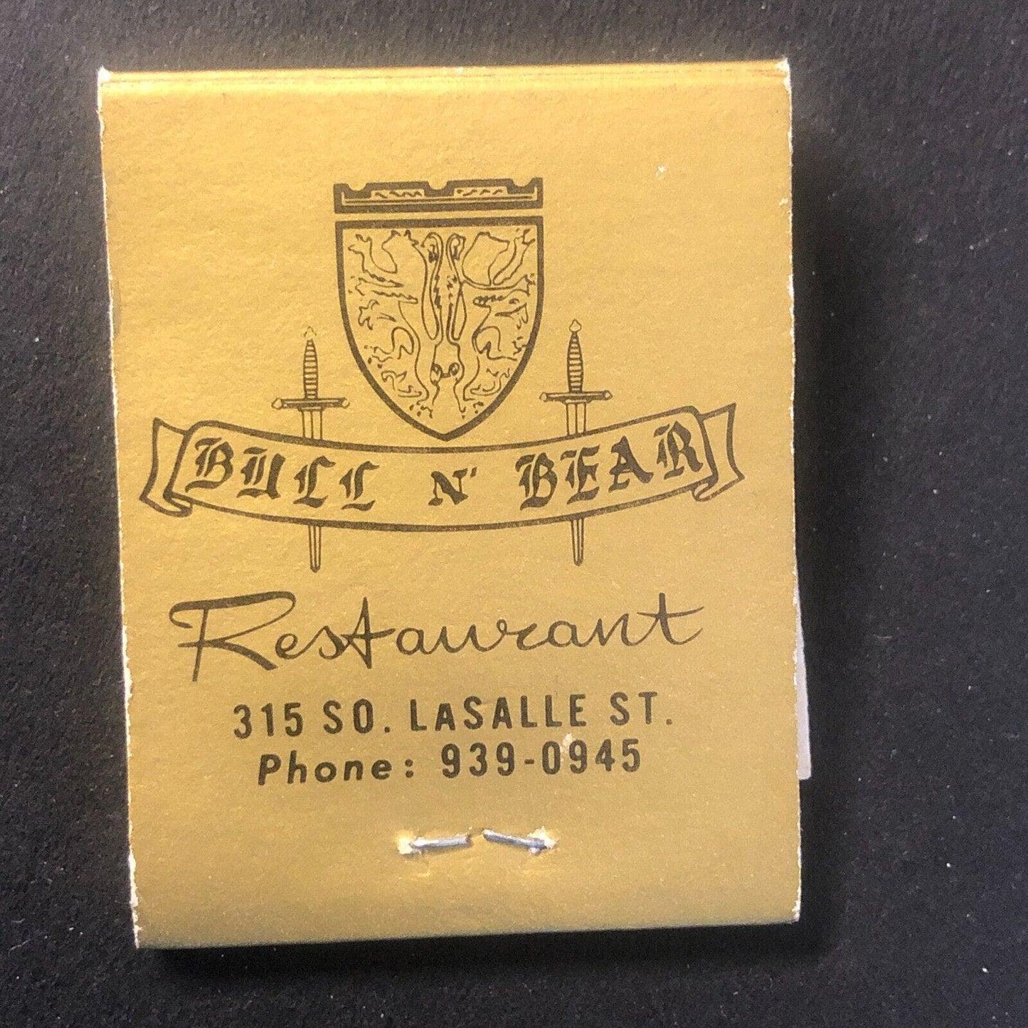 Bull N' Bear Restaurant Chicago Full Vintage Matchbook c1960's VGC