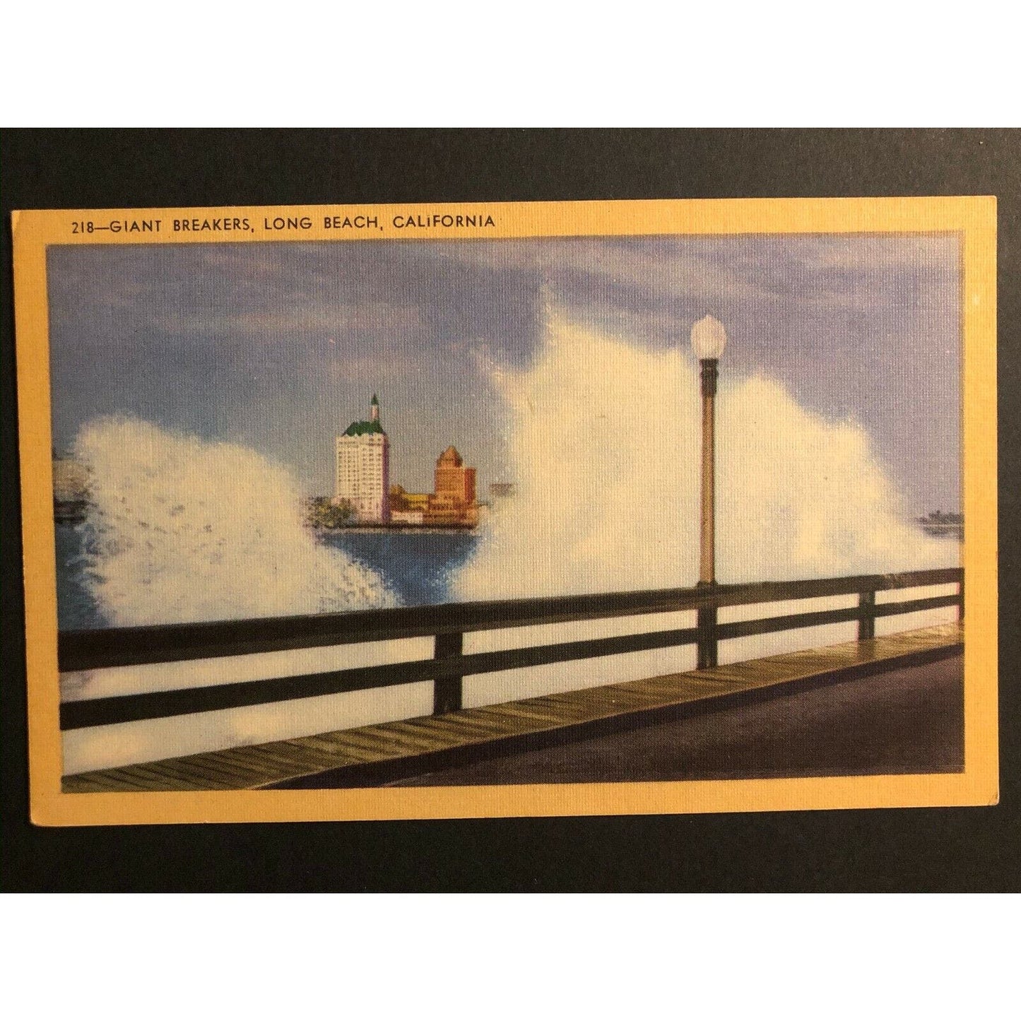 Vintage Linen Postcard - Giant Breakers Long Beach, California