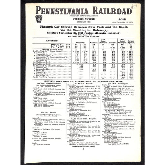 1954 Pennsylvania Railroad Passenger Traffic Department System Notice 8pp Scarce